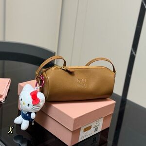 🎀 MIU MIU Suede Pen Case Bag Retro Brown Tote 23cm